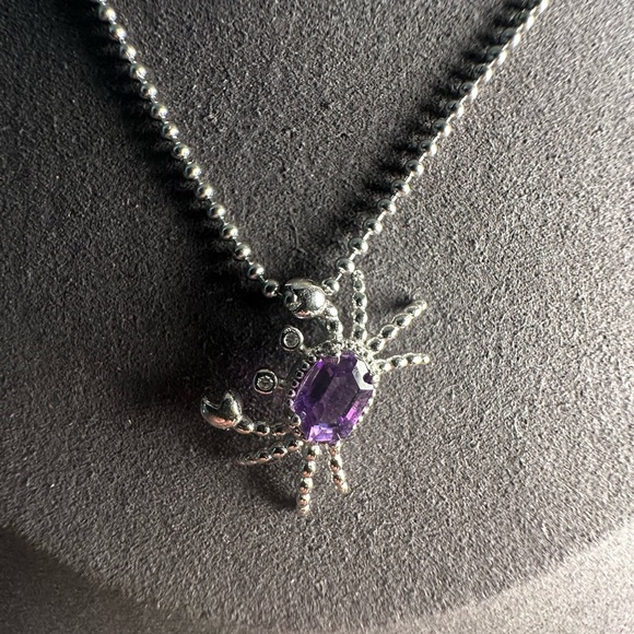 Adorable Silver 925 and Amethyst Crab Pendant Necklace on Stainless Steel Chain - Picture 8 of 13
